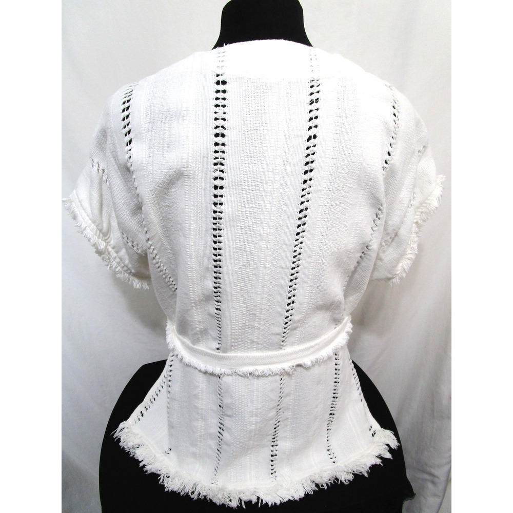 Vintage Handwoven Mexican White Belted Boho Wrap Shirt Women Sz M/L - Picture 12 of 13